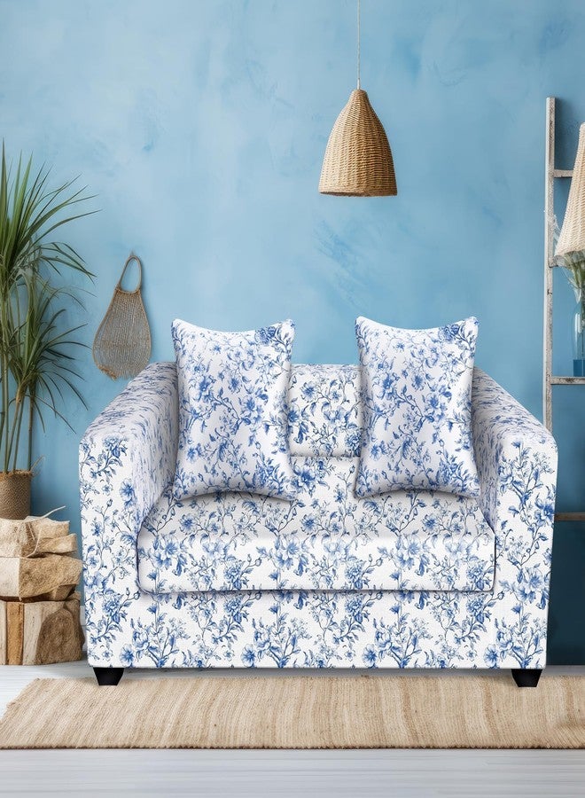 Gilprop Chinoiserie Printed Sofa Cover Stretch Couch Cover with Throw Pillow Case Blue White Floral Sofa Slipcover for Living Room Decoration(2 Seat) - Image 1